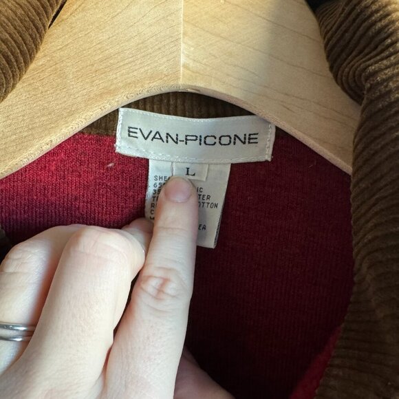 Vintage Evan Picone Red Fleece Jacket with Corduroy Accents Size Large - Picture 4 of 7